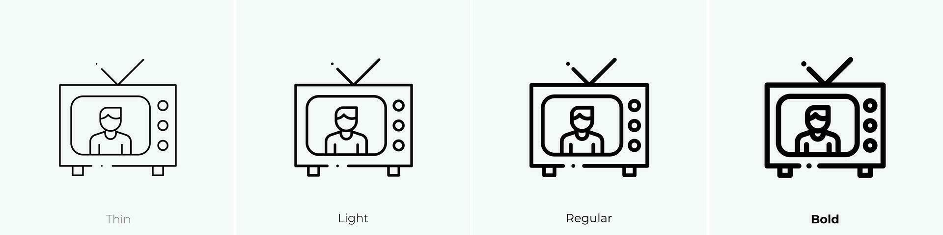 televisión icono. delgado, luz, regular y negrita estilo diseño aislado en blanco antecedentes vector