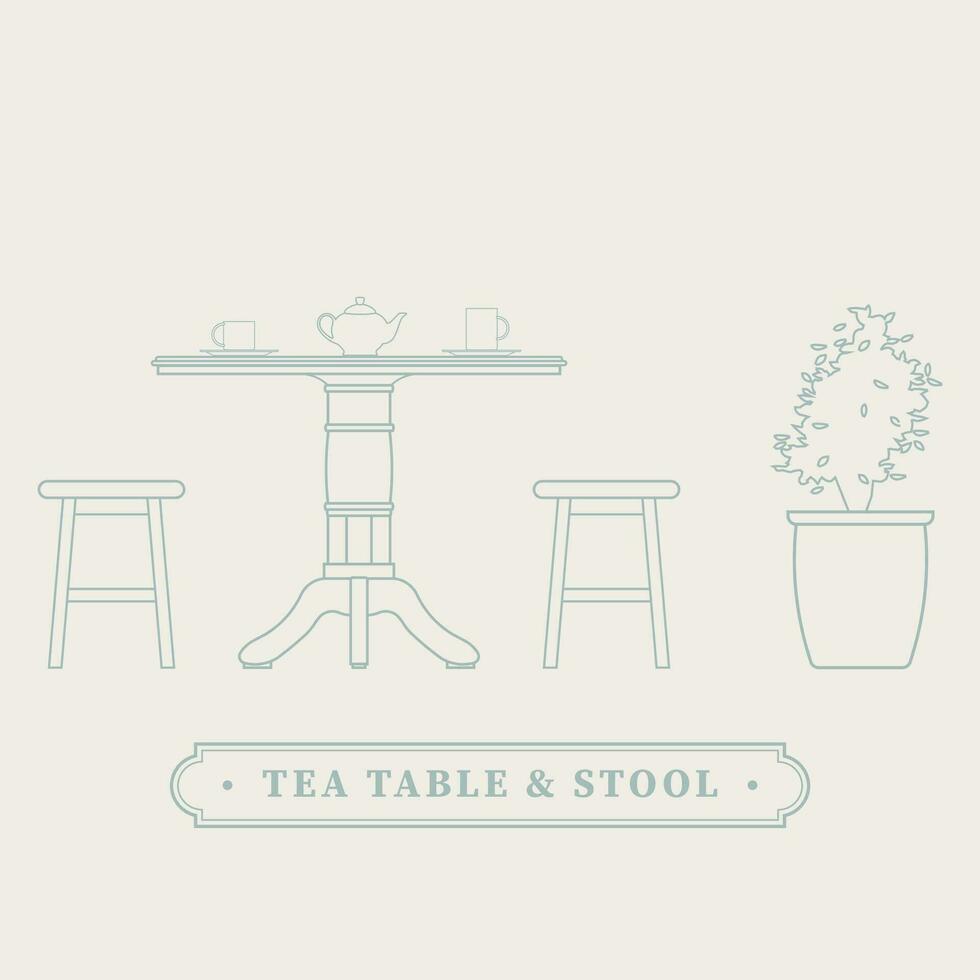 Flat minimal front drawing of Kopitiam traditional old school coffee shop table and Stools. For concept proposal, pattern, background vector