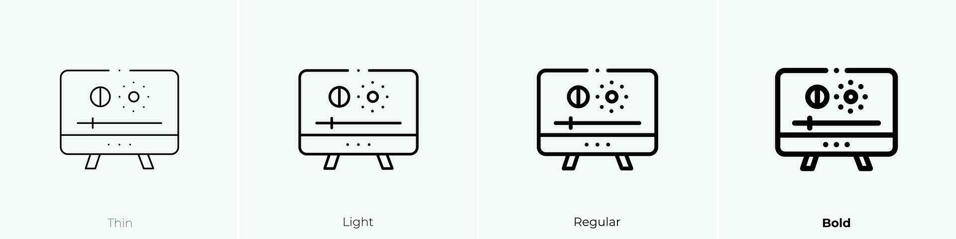 televisión icono. delgado, luz, regular y negrita estilo diseño aislado en blanco antecedentes vector