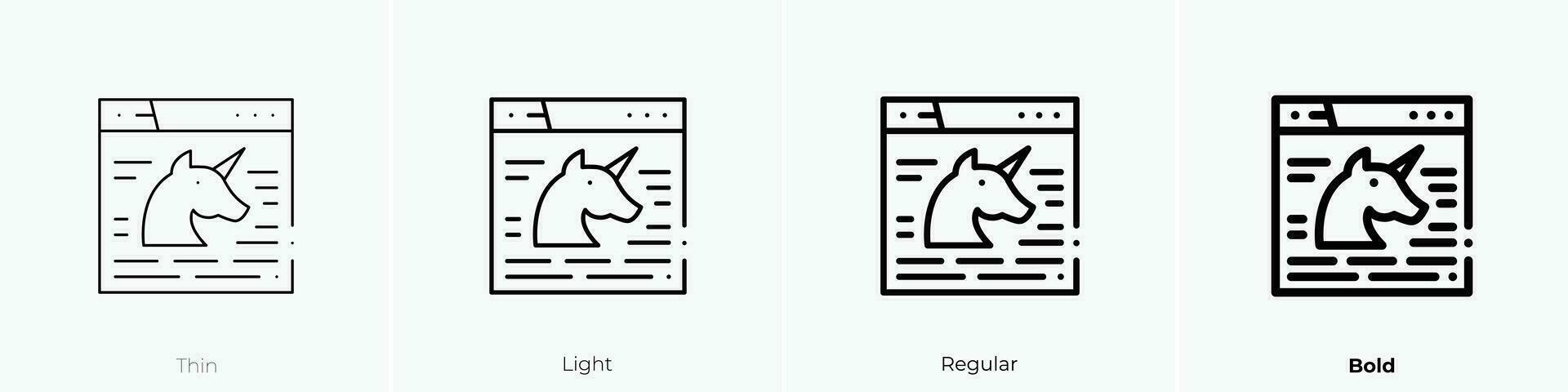 unicorn icon. Thin, Light, Regular And Bold style design isolated on white background vector