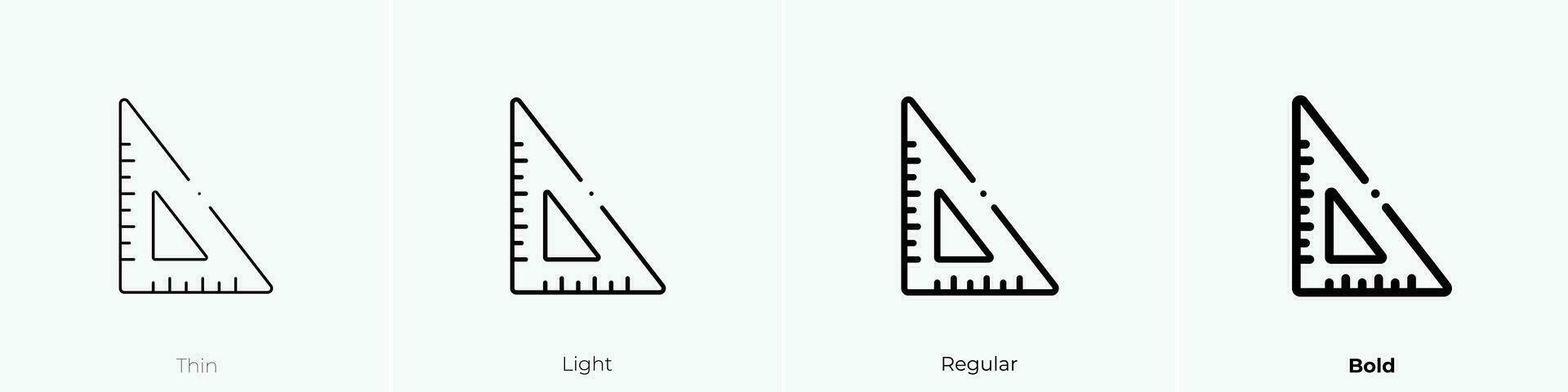 triangular ruler icon. Thin, Light, Regular And Bold style design isolated on white background vector