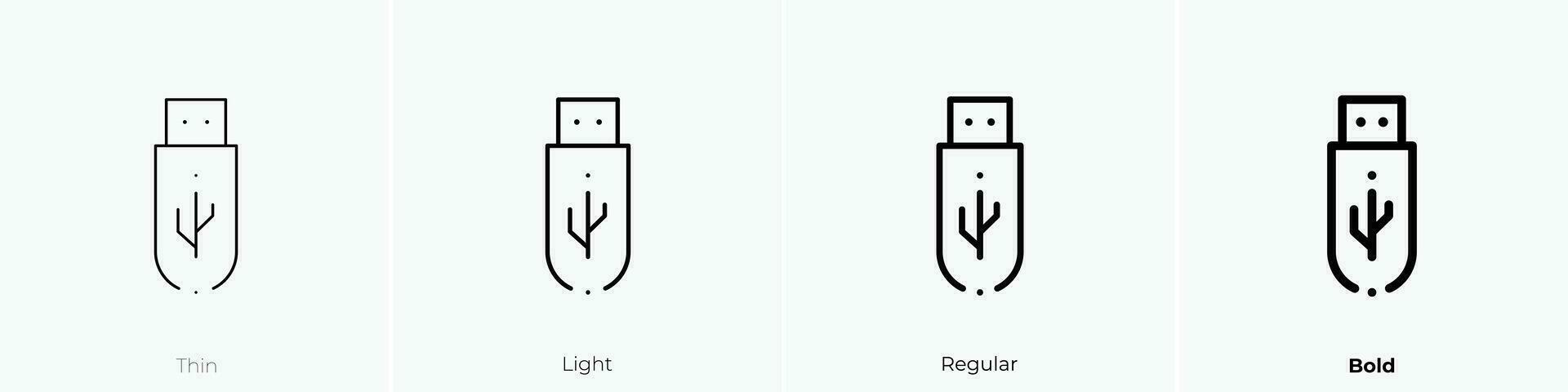 USB conducir icono. delgado, luz, regular y negrita estilo diseño aislado en blanco antecedentes vector