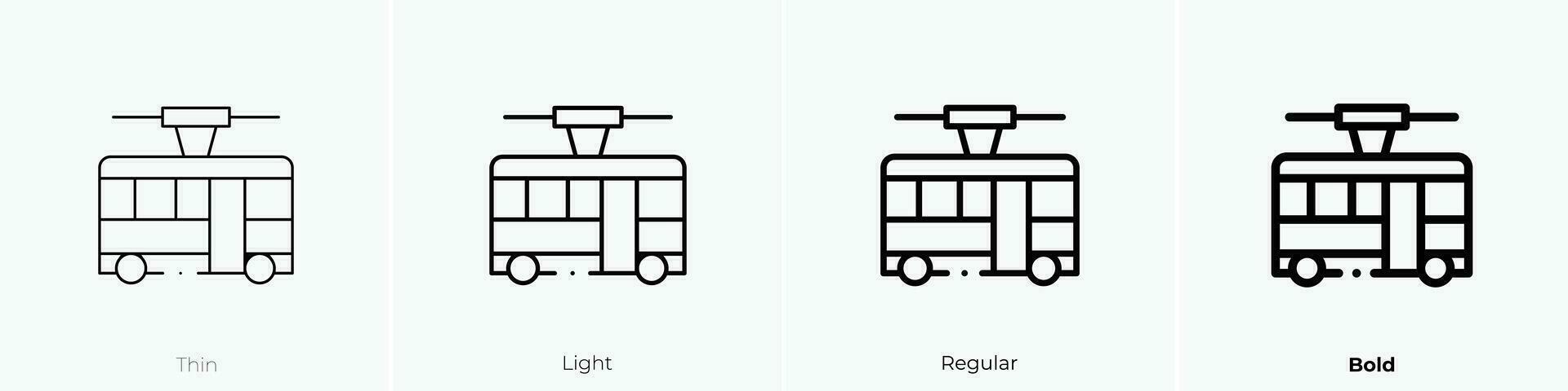 tram icon. Thin, Light, Regular And Bold style design isolated on white background vector
