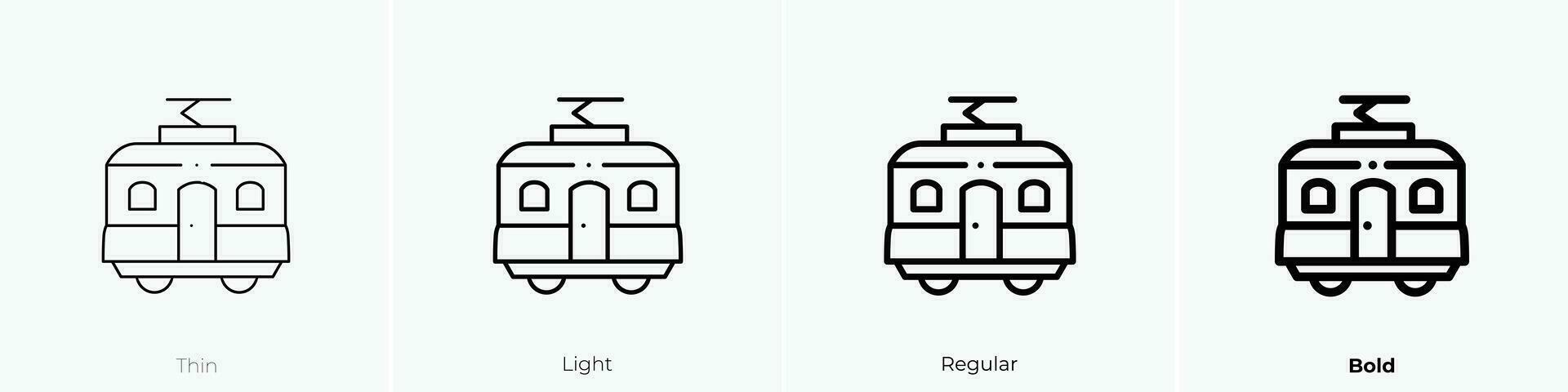 tranvía icono. delgado, luz, regular y negrita estilo diseño aislado en blanco antecedentes vector