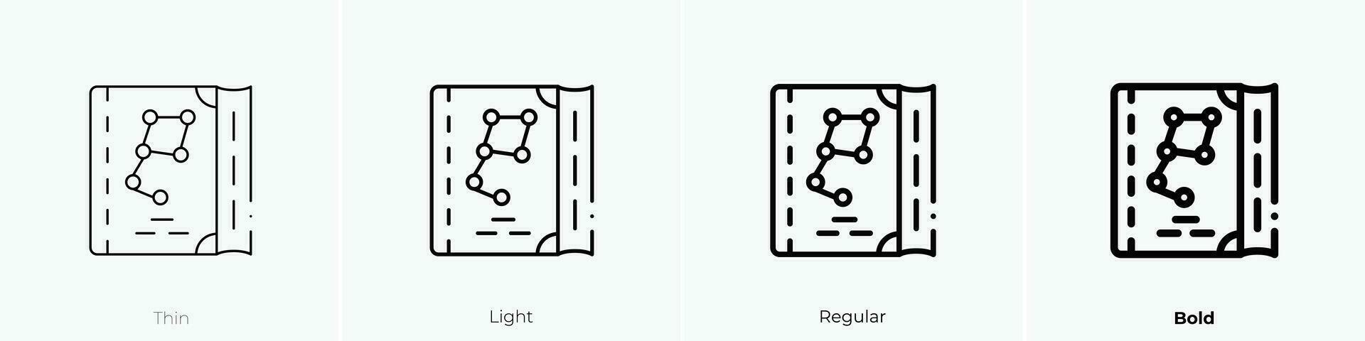 libro de texto icono. delgado, luz, regular y negrita estilo diseño aislado en blanco antecedentes vector