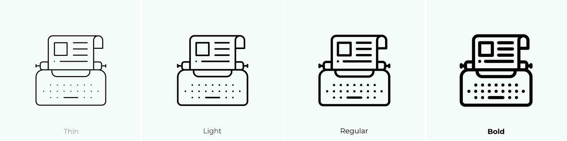 máquina de escribir icono. delgado, luz, regular y negrita estilo diseño aislado en blanco antecedentes vector