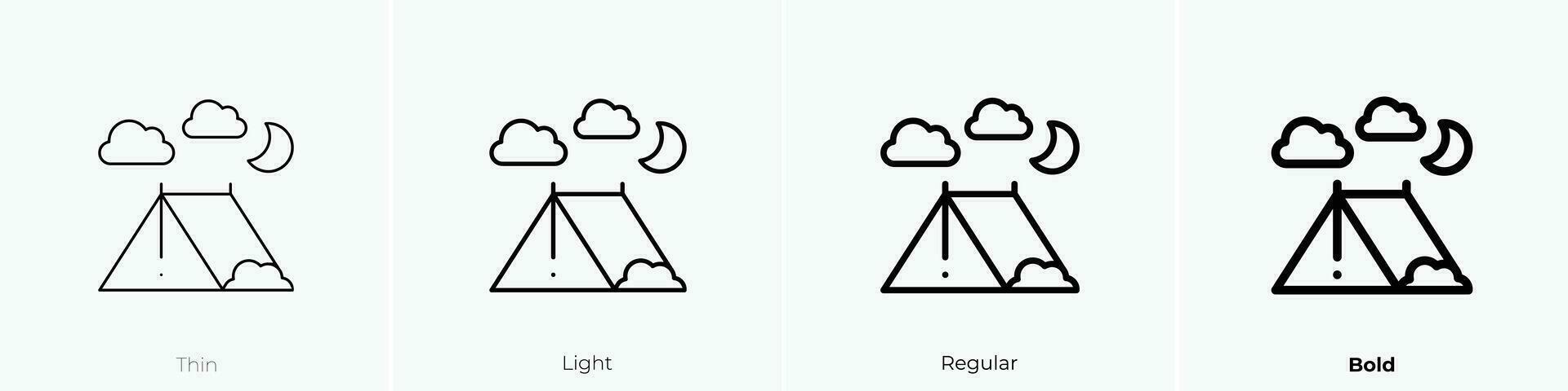 tent icon. Thin, Light, Regular And Bold style design isolated on white background vector