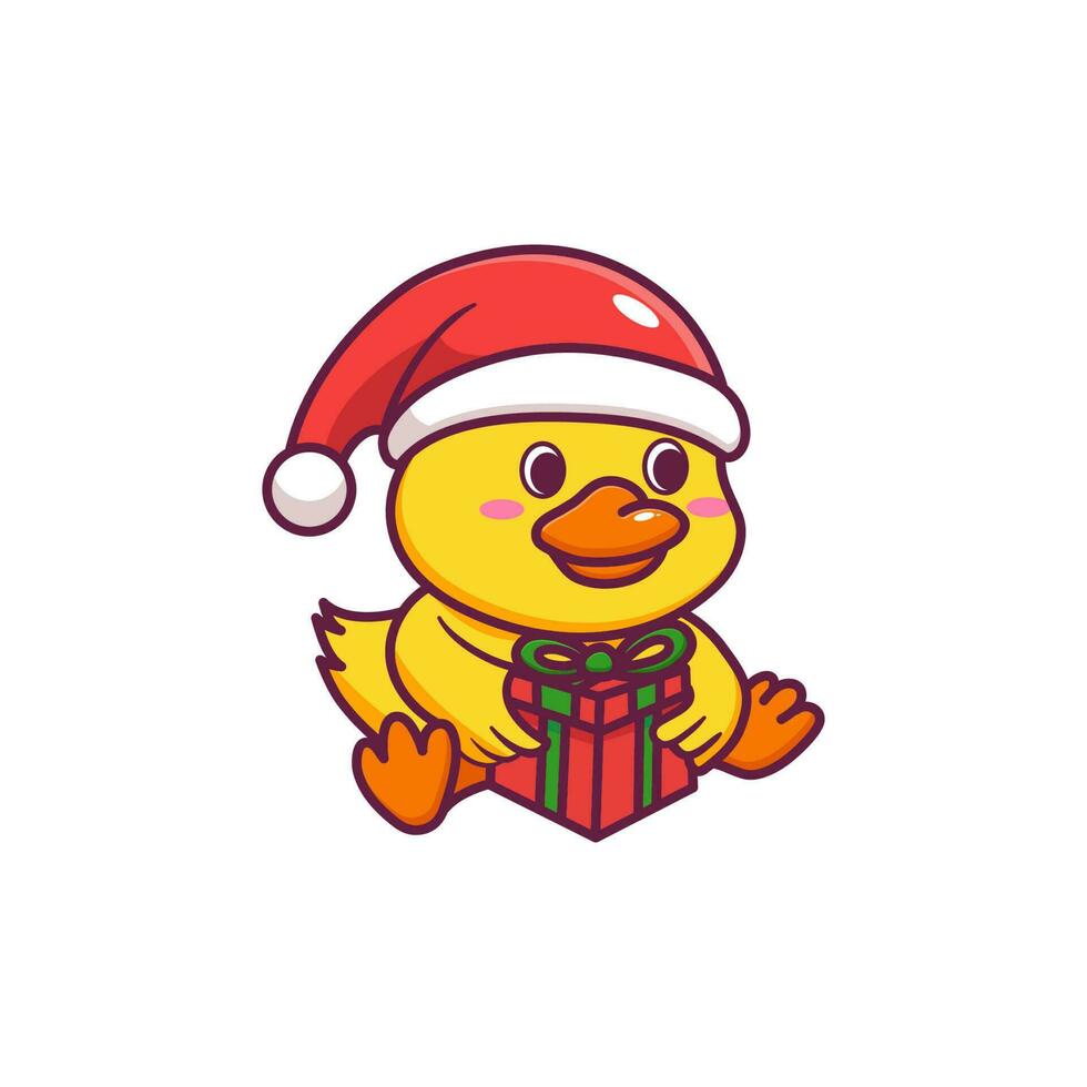 cute duck celebrating christmas vector