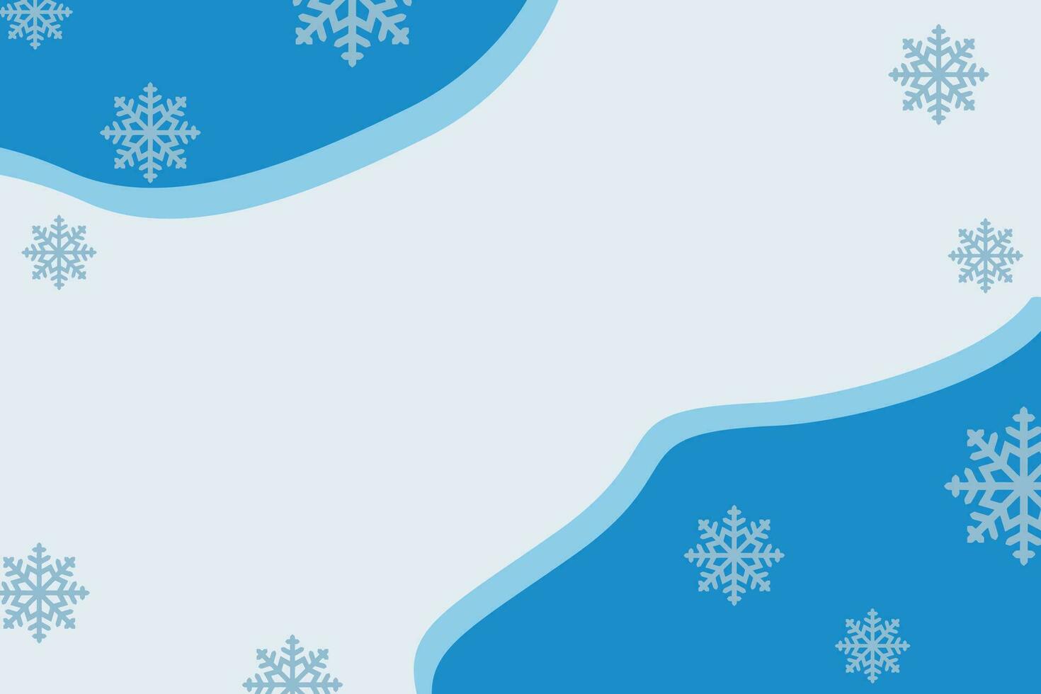 Abstract Winter Flat style background with Copy space. Cold blue and snow vector illustration with snowdrift and snowflakes. Primitive backdrop with the Space for text for Banner, Placard, Poster.