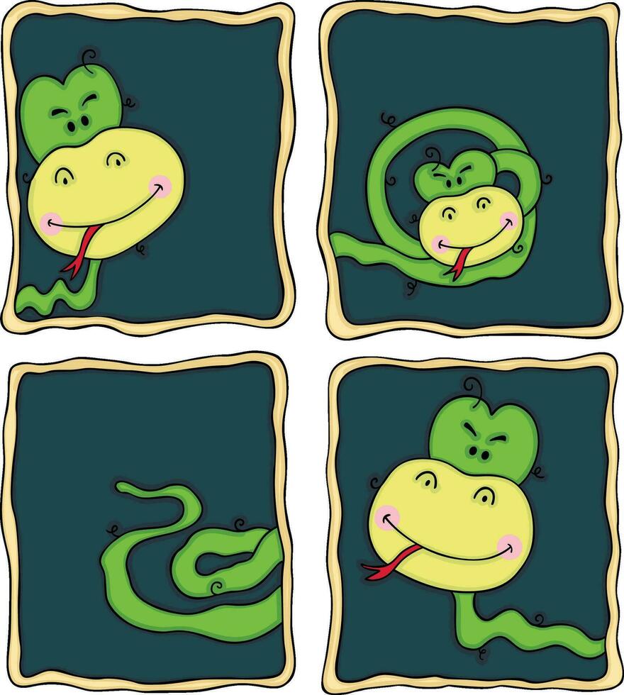 Green snake in different positions vector