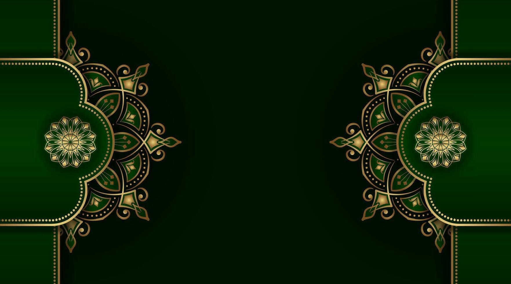Green background, with gold mandala ornament vector