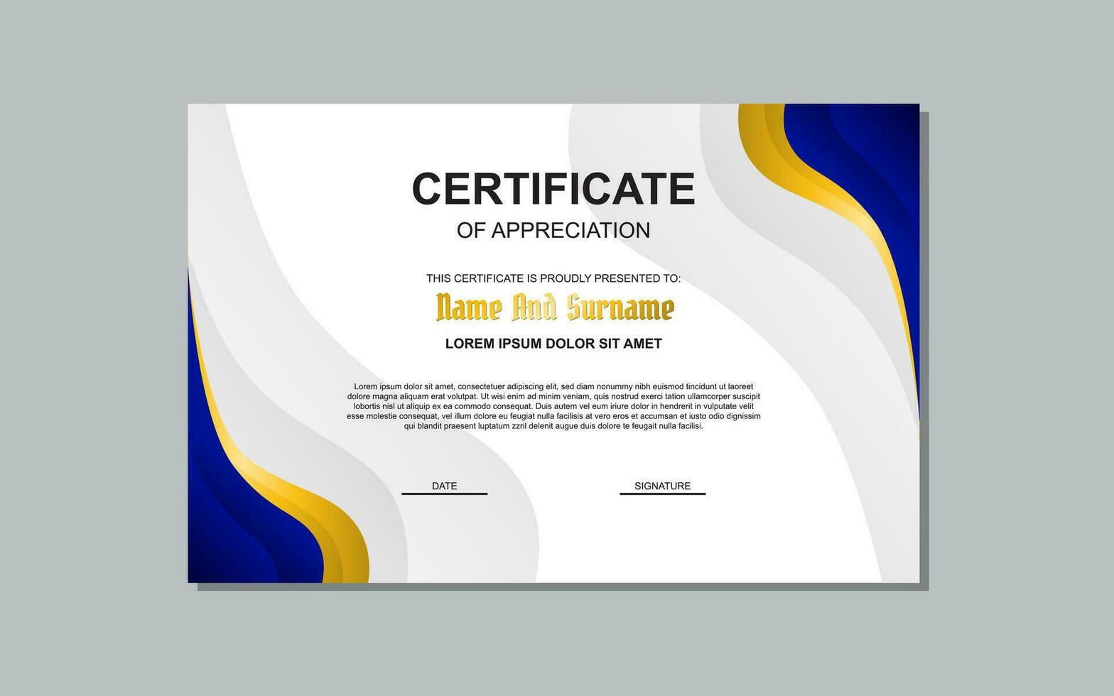 certificado modelo en azul color elegante estilo para otorgar. vector