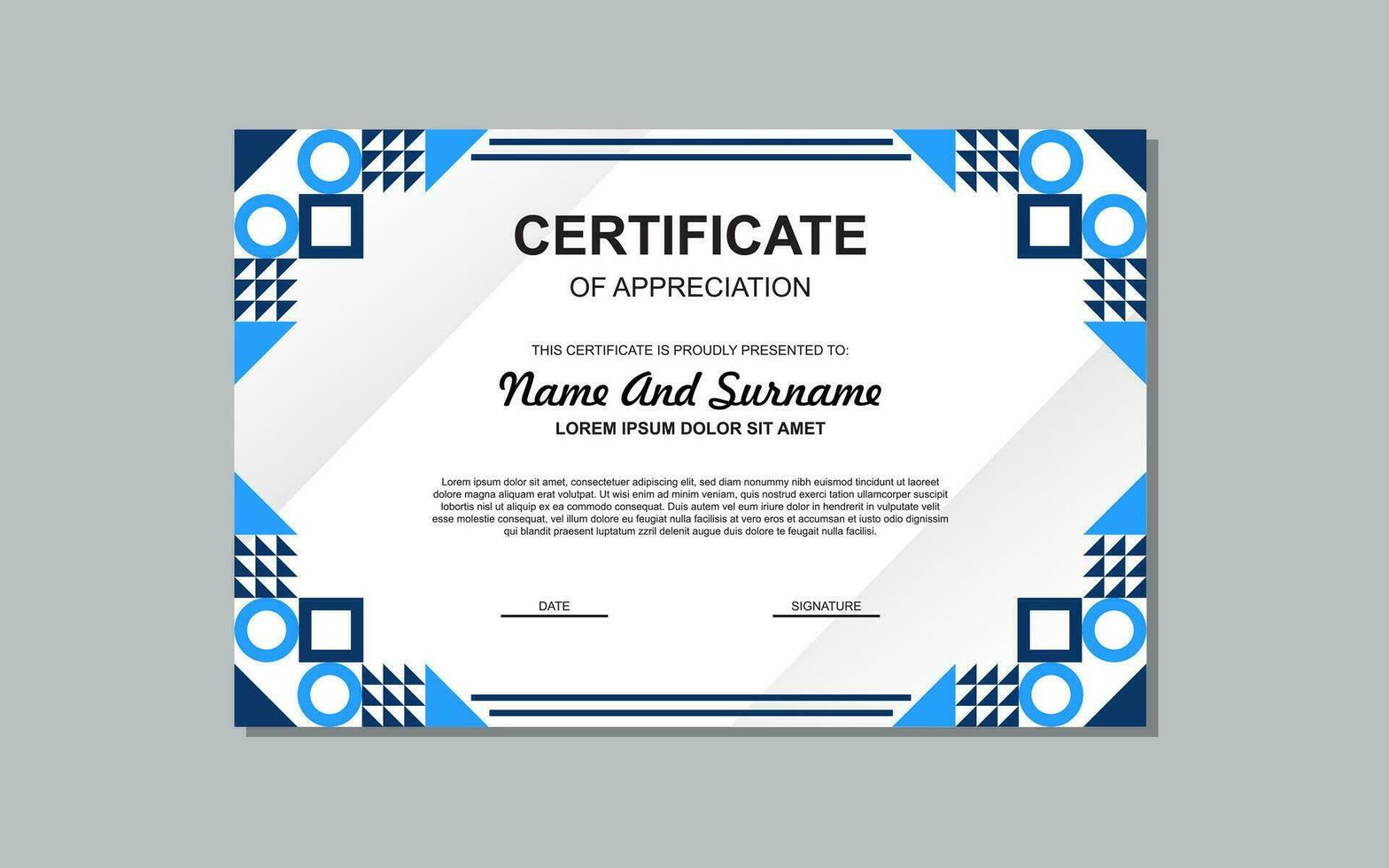 modern style certificate template in blue color. certificate in luxury style blue color. vector