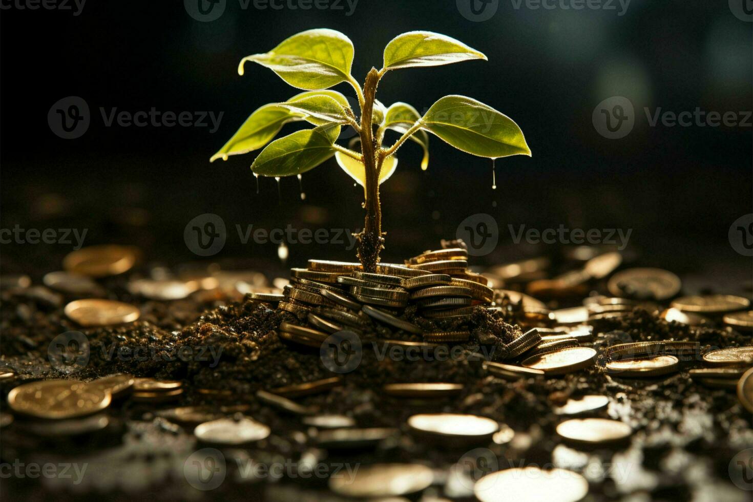 Nature's investment, money grows like a tree in fertile soil, business thrives AI Generated photo