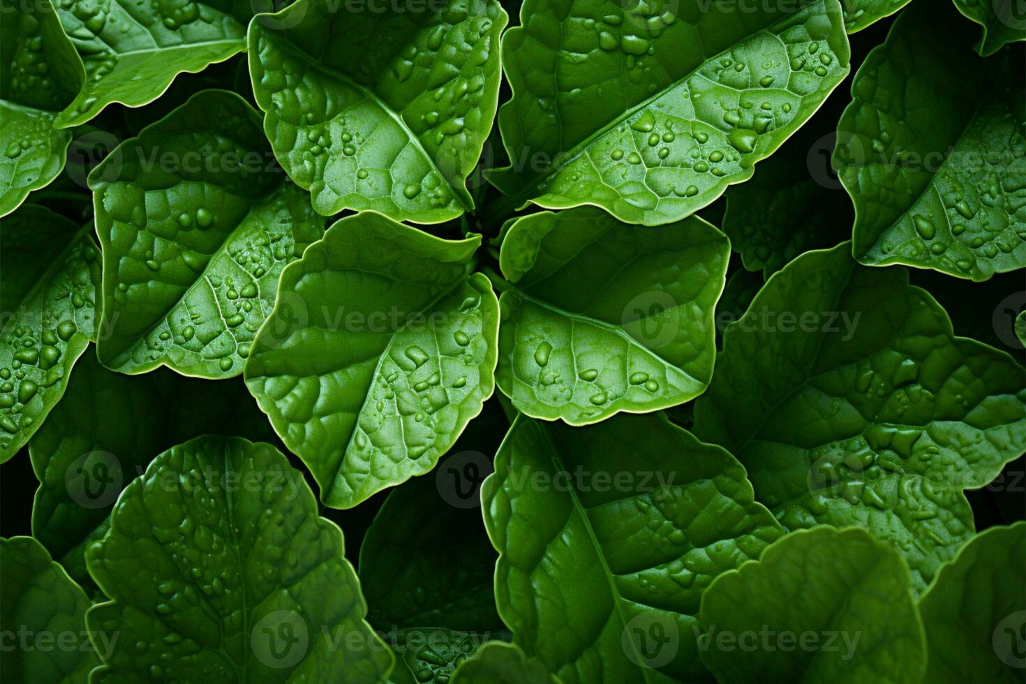 Detailed leaf texture, green leaves form a mesmerizing backdrop AI Generated photo