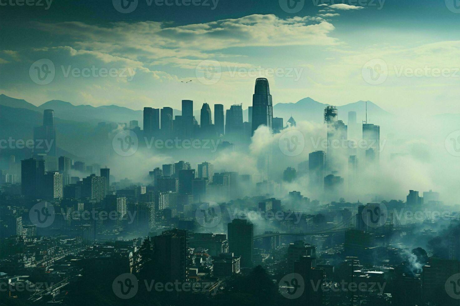 City haze, summer smog, global warming's manifestation AI Generated photo