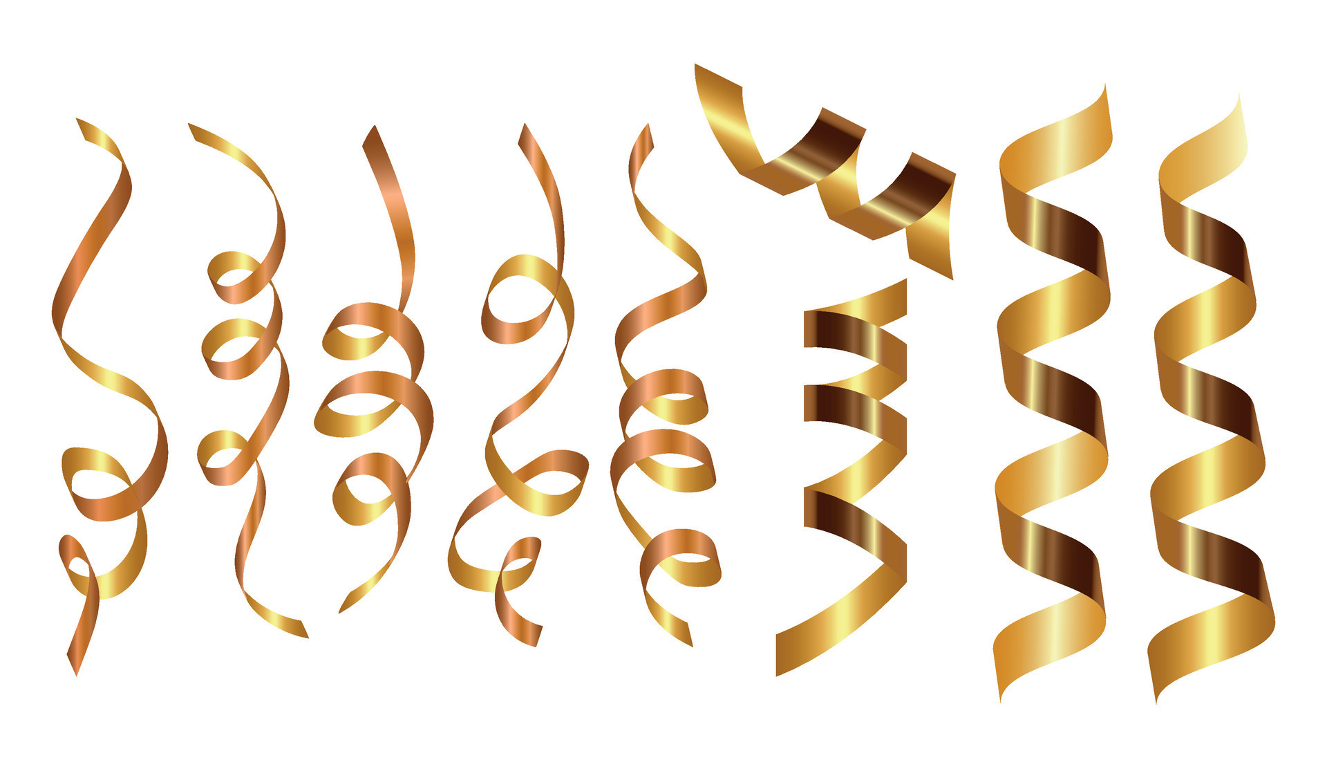 Gold Streamers Set. Golden Serpentine Ribbons, Isolated On Transparent  Background. Decoration For Party, Birthday Celebrate Or Christmas Carnival,  New Year Gift. Festival Decor. Vector Illustration Royalty Free SVG,  Cliparts, Vectors, and Stock