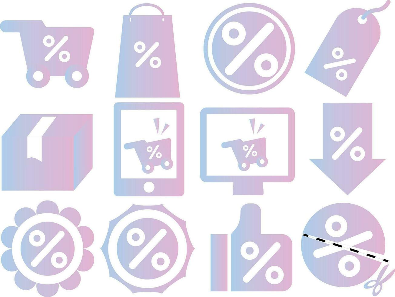 set of pink-blue gradient sale and business icons for design vector