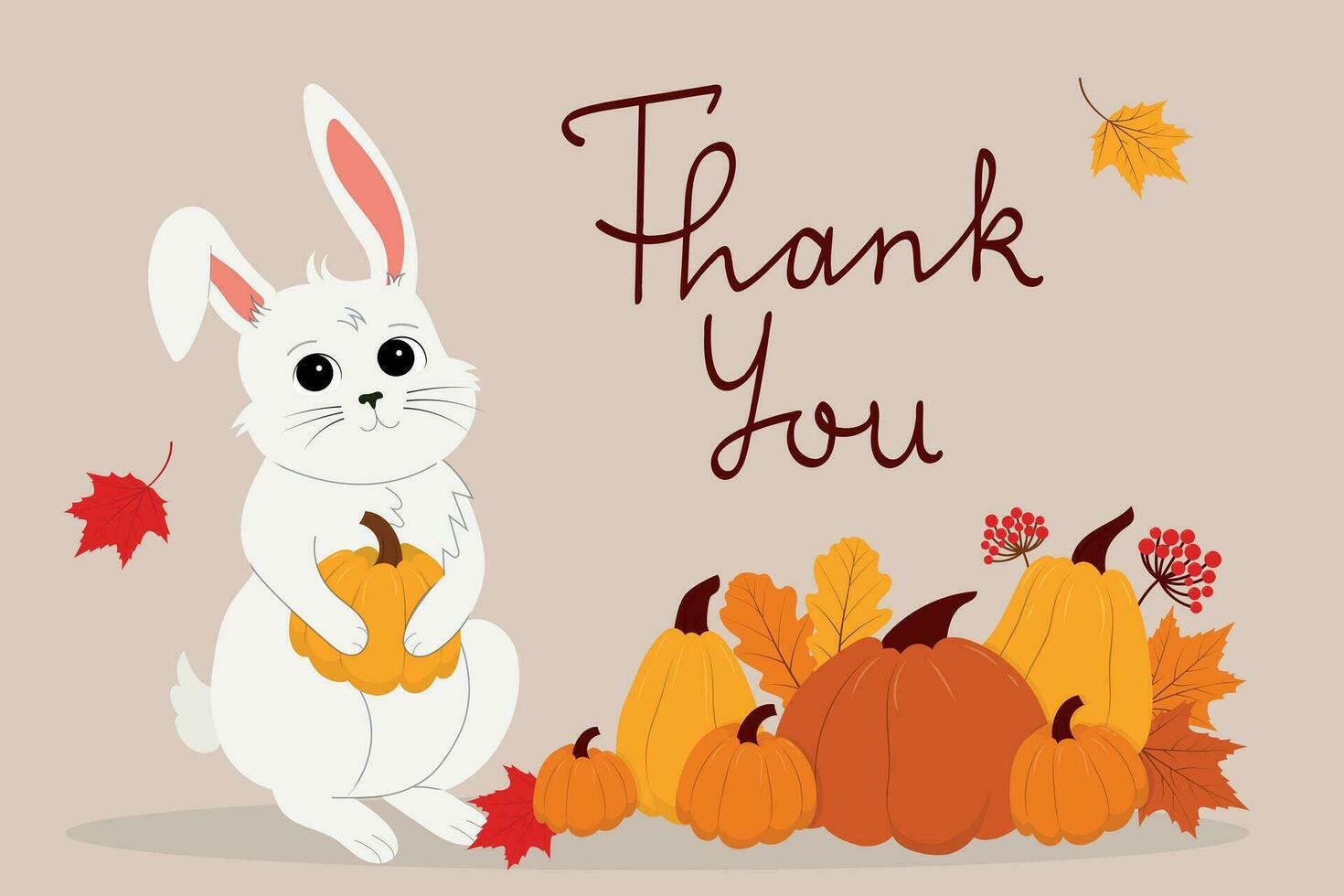 Thanksgiving card with rabbit and pumpkins vector