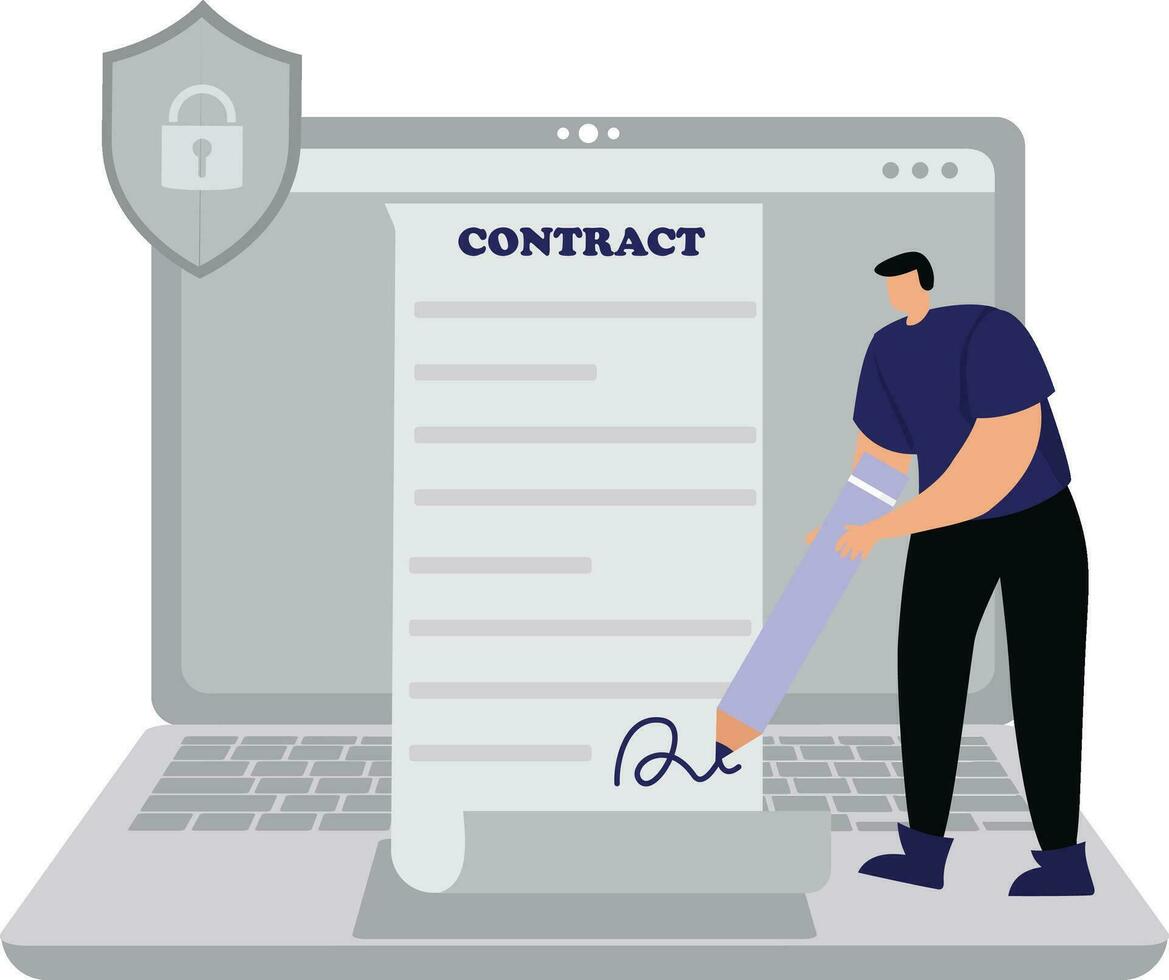 Businessman signs a contract document by wireless technology vector