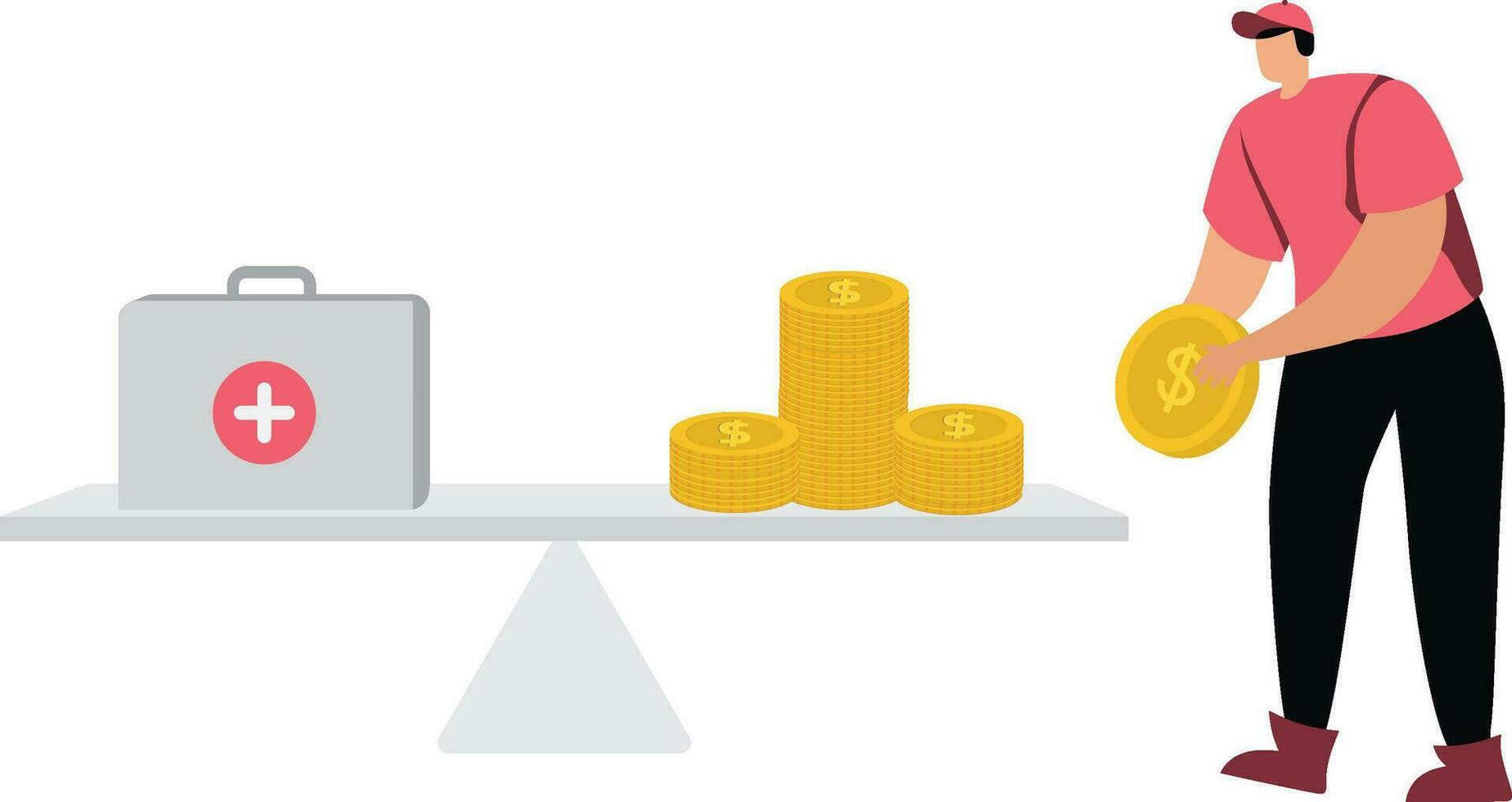 Healthcare box and stack of money on the lever vector