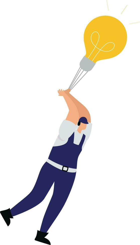 Businessman floating with light bulb balloon vector