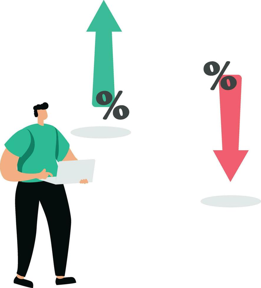 GDP symbol and the red arrow are going down vector