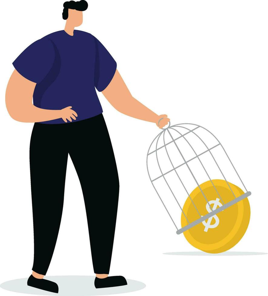 Businessman release a Us dollar coin from a cage vector