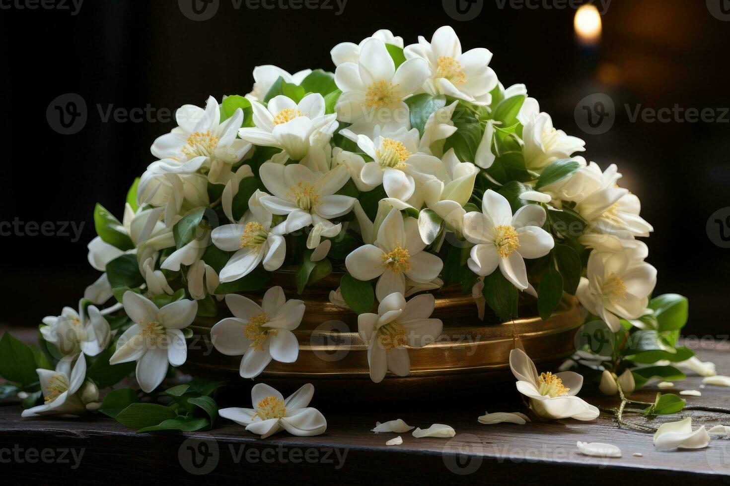 Garland of jasmine, flowers beautifully crafted, popular in South India as an ornament for girls and women. photo