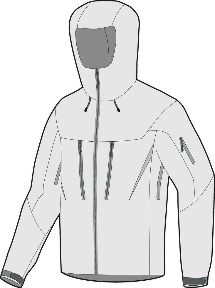 Hooded Hardshell Jacket Design Vector Template