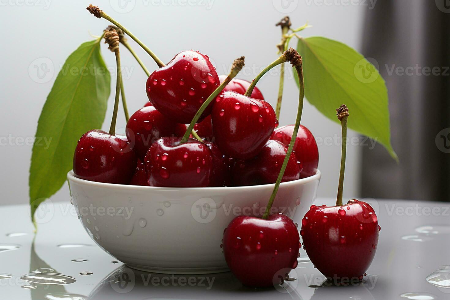 minimalista encanto cerezas en un blanco lona con suave sombreado ai generado foto