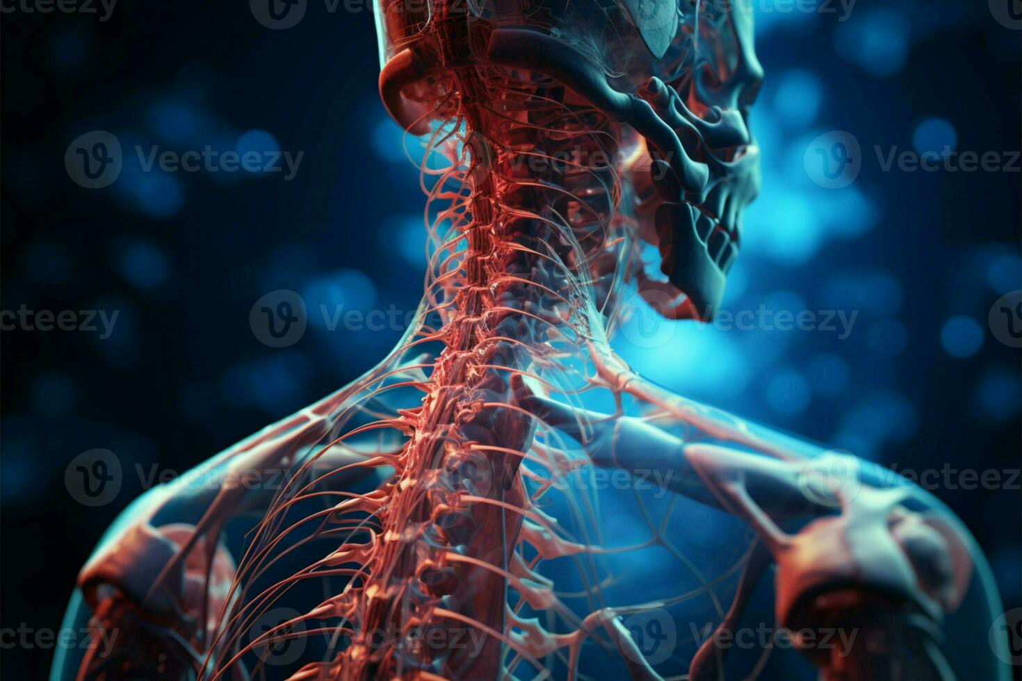 Back x ray exhibits vivid red and blue tones AI Generated photo