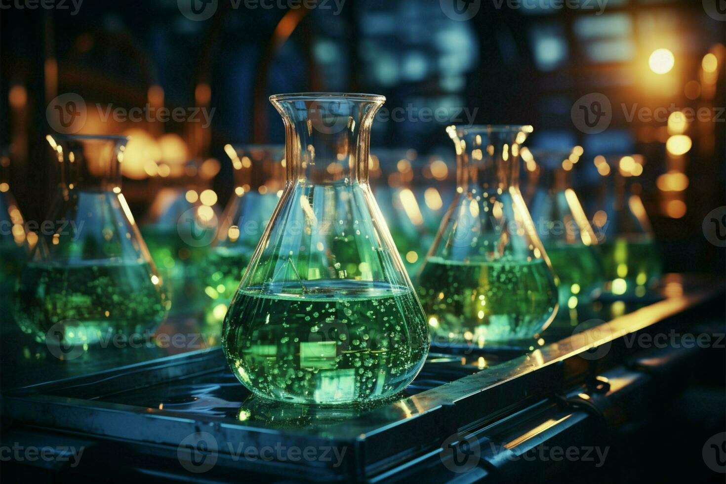 Chemistry science theme enhanced by a captivating laboratory glassware setting AI Generated photo