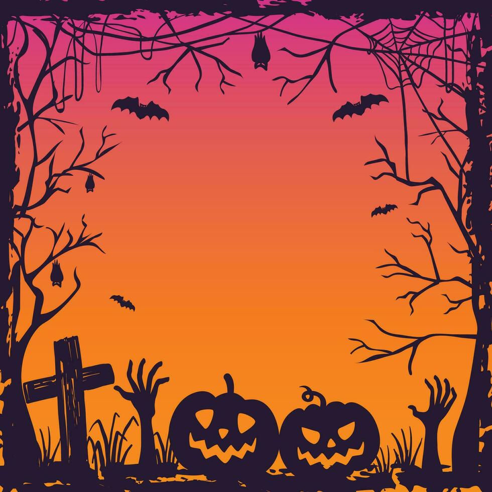 Halloween background with pumpkins and bats vector