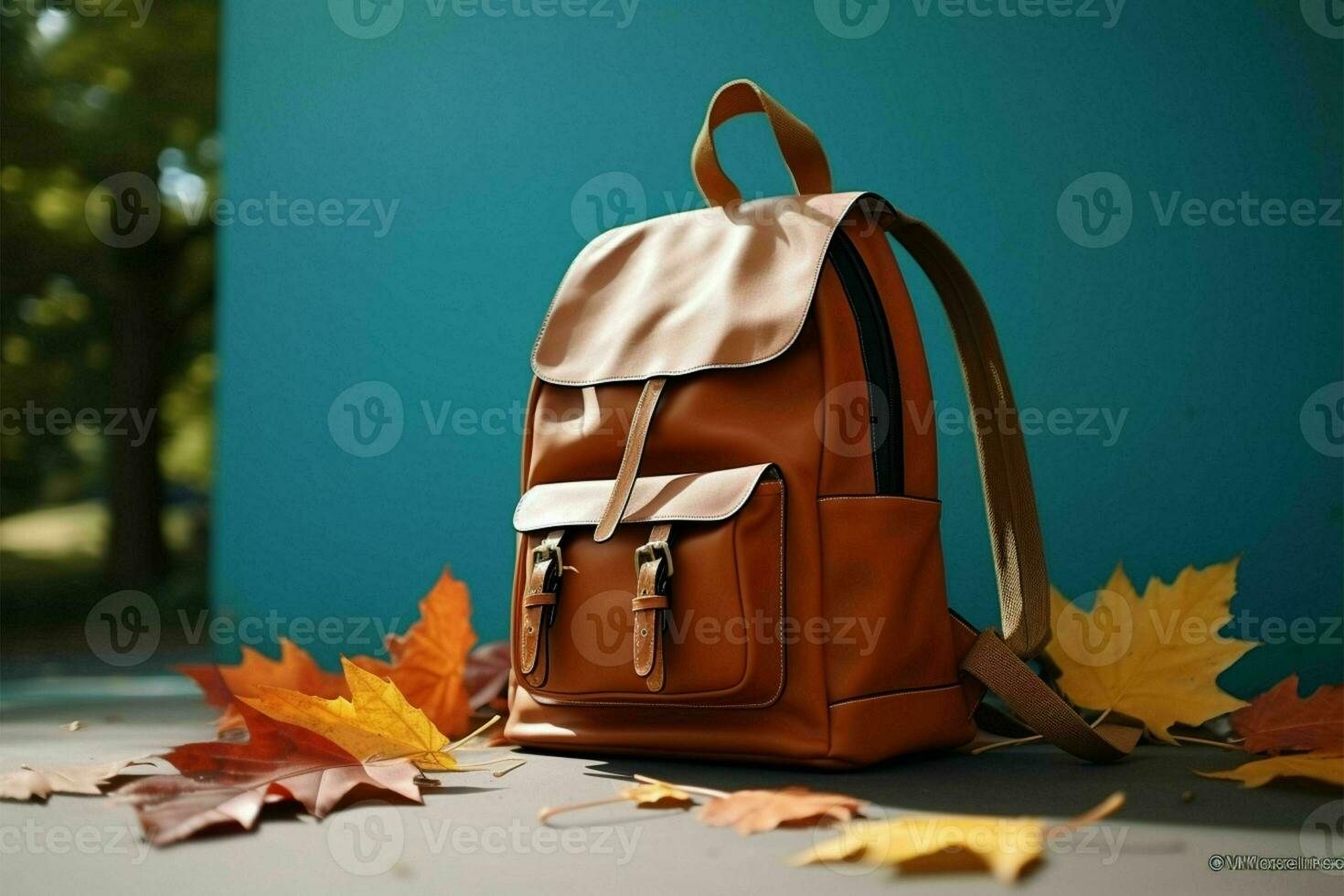 Back to school scene with a prominent school bag feature AI Generated photo