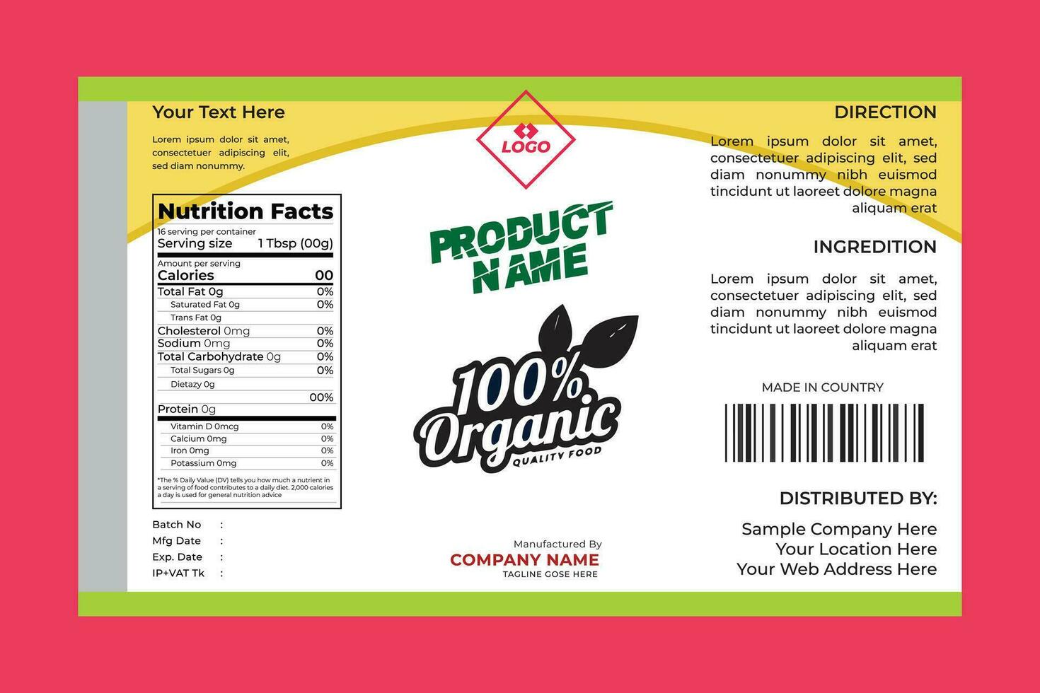 Organic Product Label Design Template vector