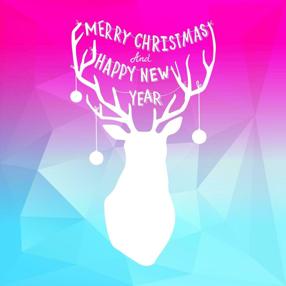 Christmas Deer with nadlettering. New year bright neon colored illustration. vector