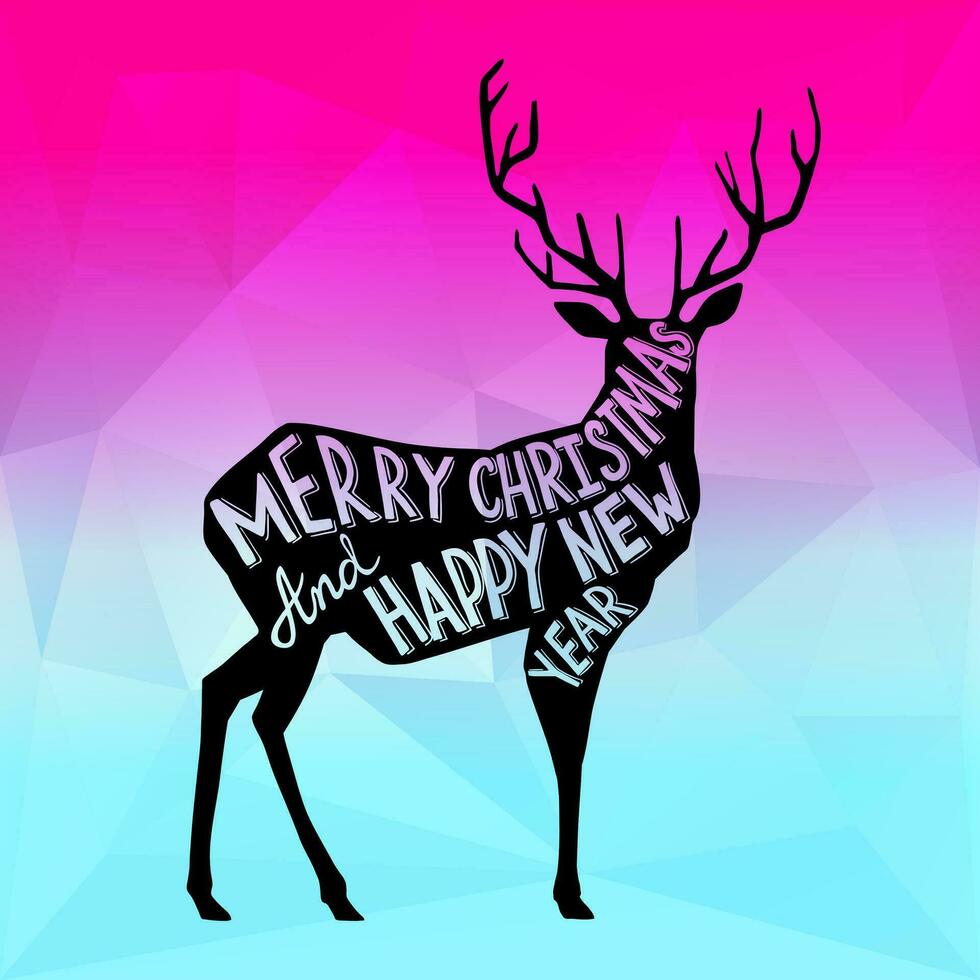 Christmas deer with handlettering vector illustration. New year decorative element.