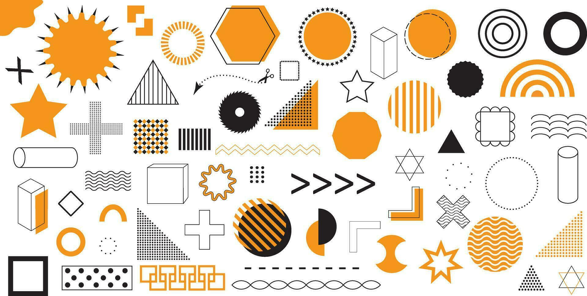 Geometric shapes bundle. Memphis graphics style icons for creating posts, lefleats, banners, social media posts. Modern minimalist shapes. vector