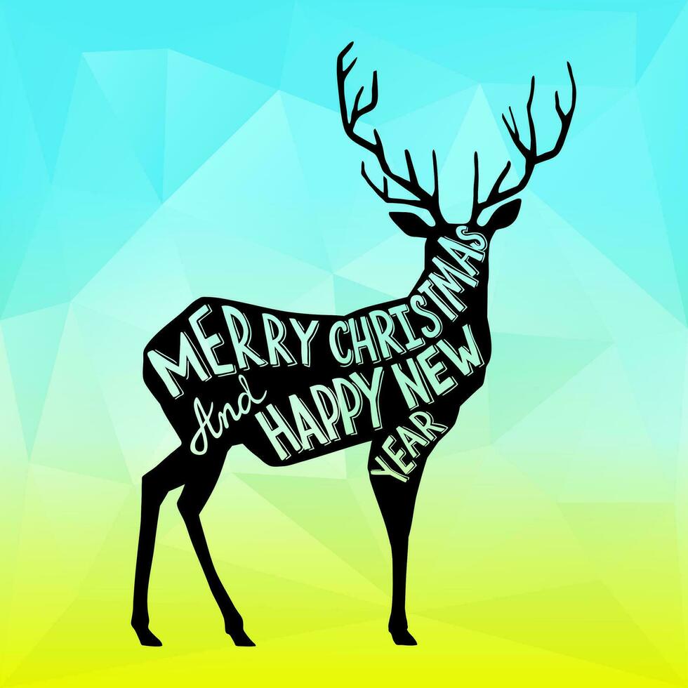 Christmas deer with handlettering vector illustration. New year decorative element.