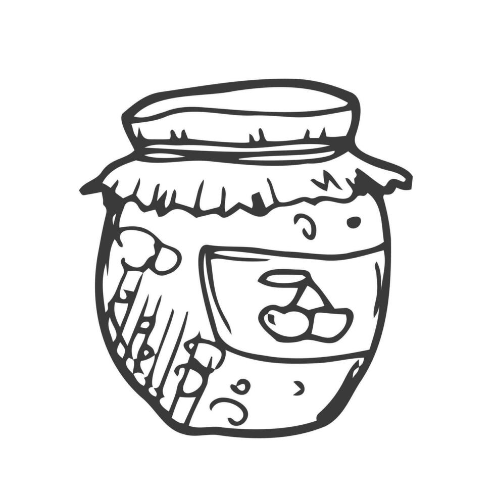 Jar of honey or glass jar, outline vector. Retro style. vector