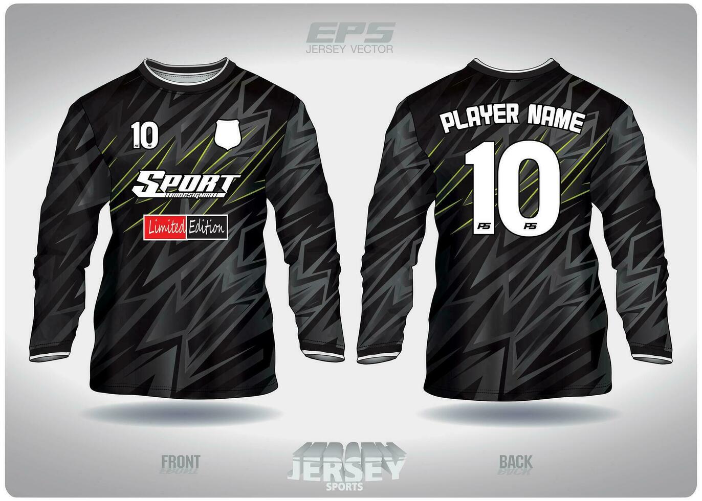 EPS jersey sports shirt vector.Lightning bolt on black pattern design, illustration, textile background for round neck sports shirt long sleeves, football jersey shirt  long sleeves vector