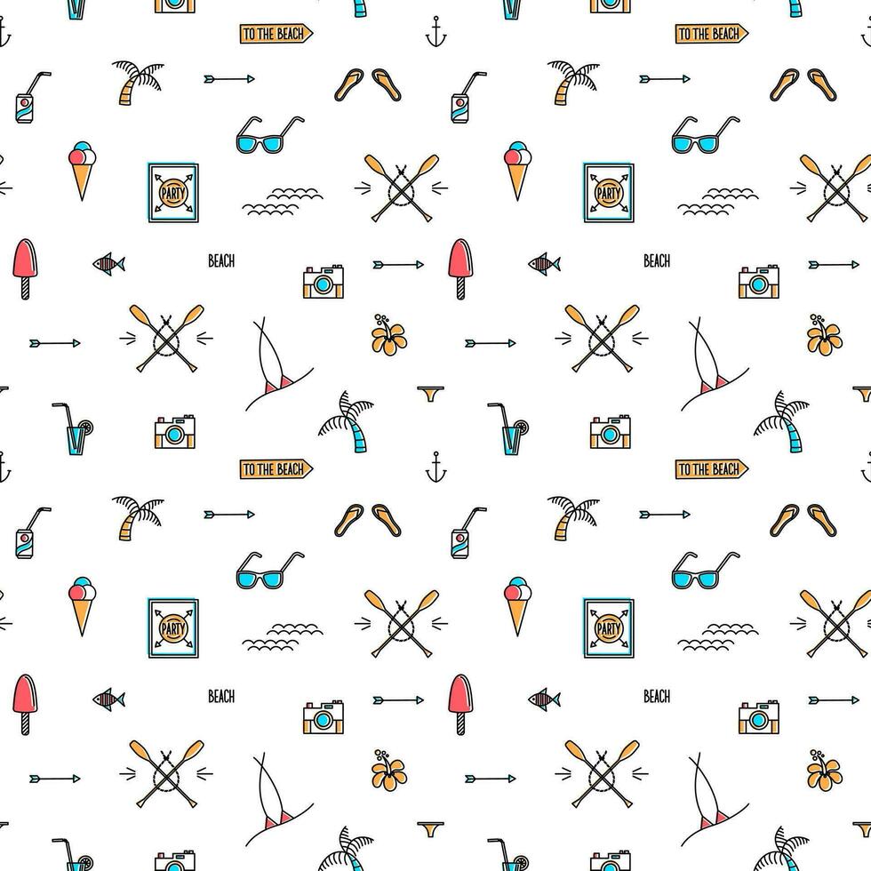 Seamless summer beach and sea vacation pattern with palms vector