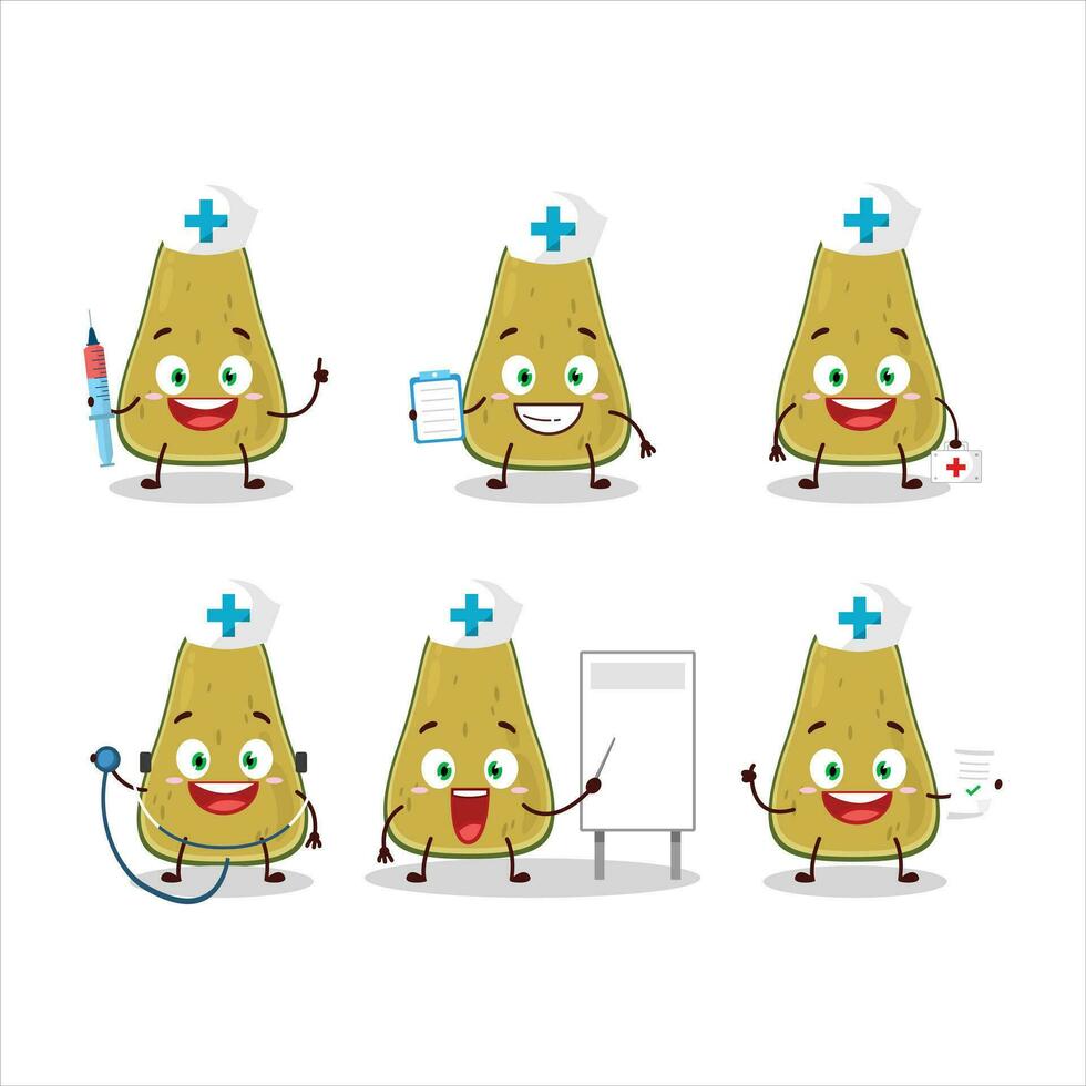 médico profesión emoticon con rebanada de squash dibujos animados personaje vector