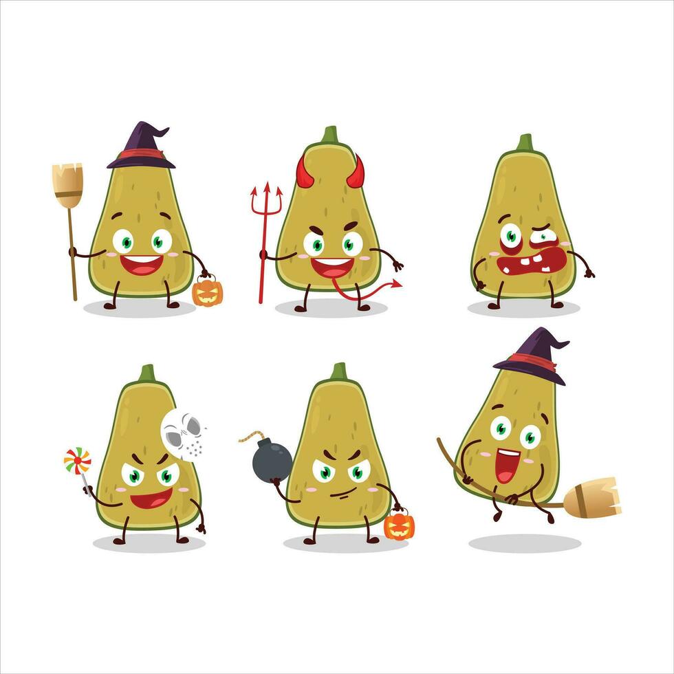 Víspera de Todos los Santos expresión emoticones con dibujos animados personaje de rebanada de squash vector