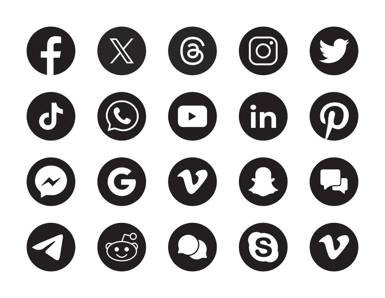 conjunto de social medios de comunicación icono en blanco antecedentes. conjunto de social medios de comunicación icono conjunto recopilación. vector