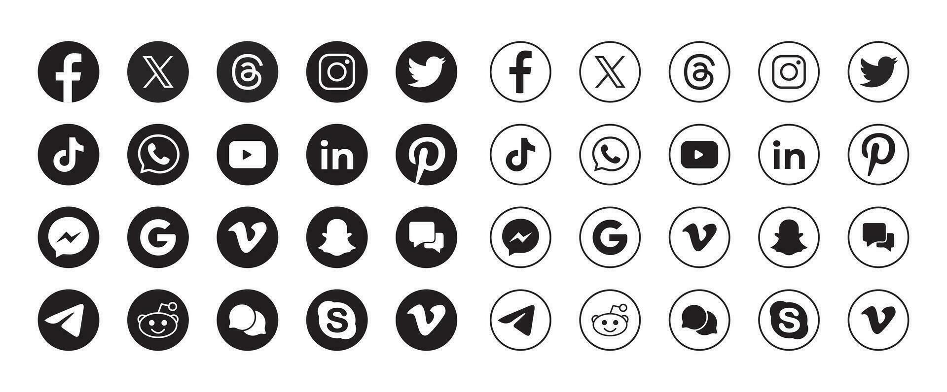 conjunto de social medios de comunicación icono en blanco antecedentes. conjunto de social medios de comunicación icono conjunto recopilación. vector