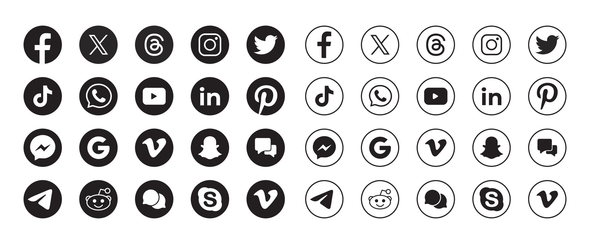 Set of social media icon in white background. Set of social media icon