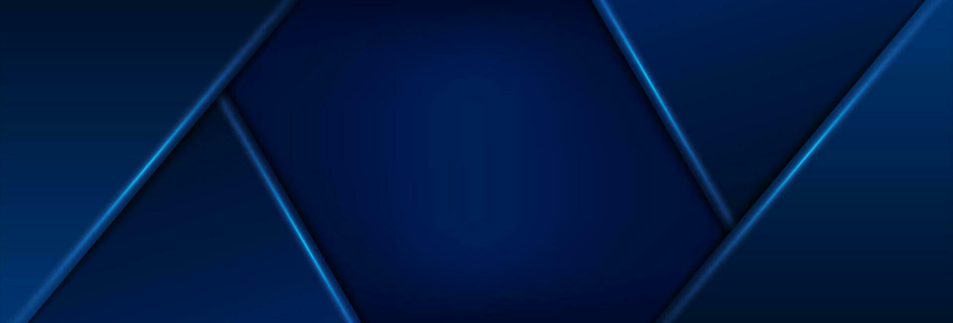 Abstract blue background. Dark blue glowing geometric background. Futuristic glowing lines design template. Vector illustration