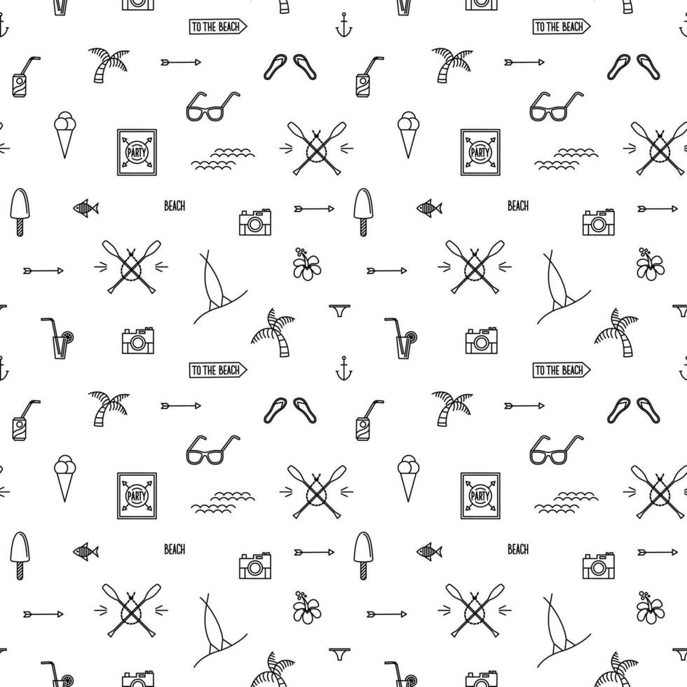 seamless pattern with hand drawn summer vacation  icons on white background vector